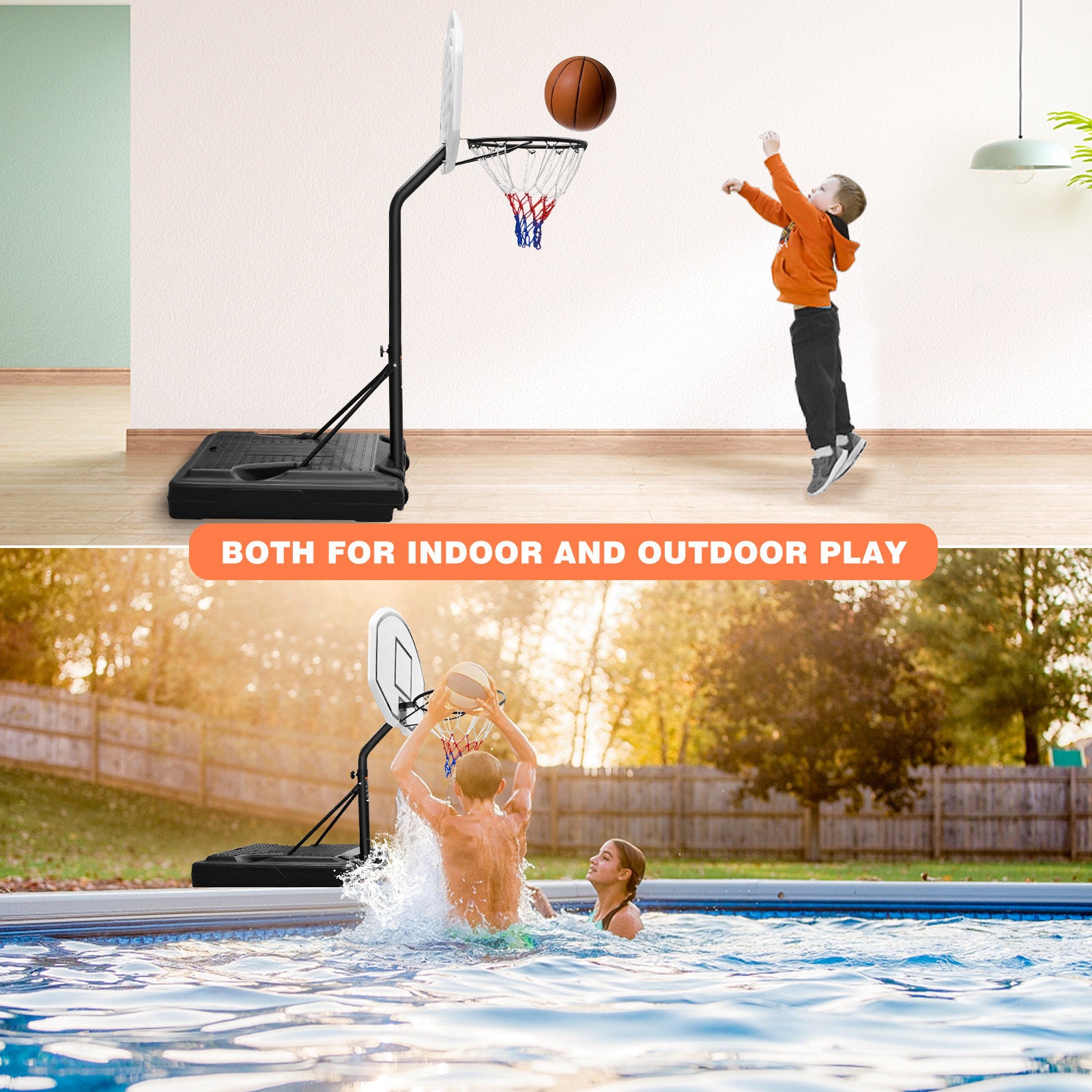 Portable Poolside Basketball Hoop Swimming Pool 3.1ft to 4.7ft Height-Adjustable Basketball System Goal Stand for Kids Doba